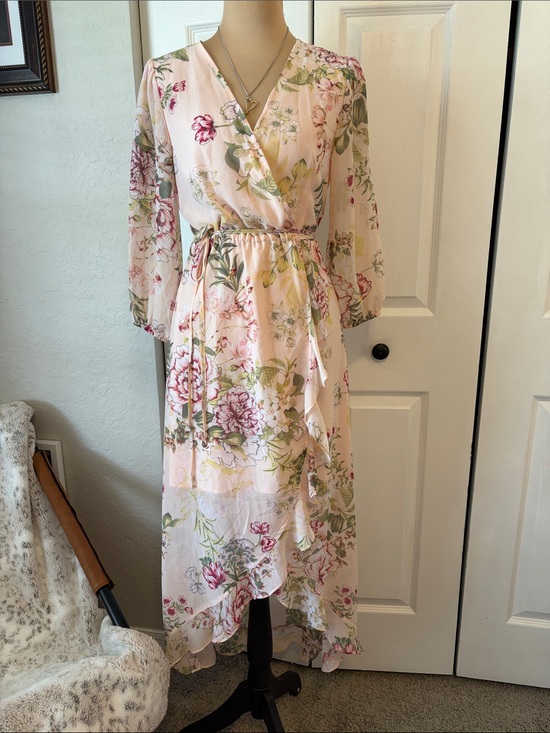 New York & Company Dresses & Skirts - New York and Company floral maxi wrap dress 3/4 sleeve ruffle size extra small